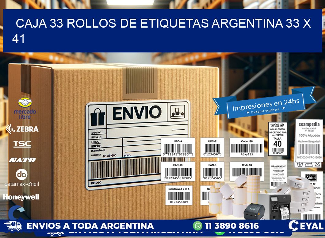 CAJA 33 ROLLOS DE ETIQUETAS ARGENTINA 33 x 41