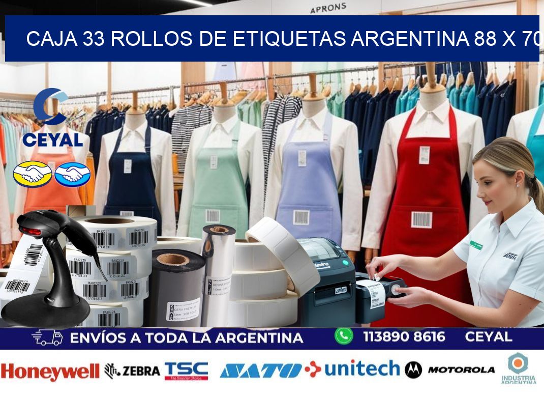 CAJA 33 ROLLOS DE ETIQUETAS ARGENTINA 88 x 70