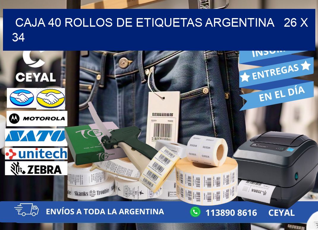 CAJA 40 ROLLOS DE ETIQUETAS ARGENTINA 26 x 34