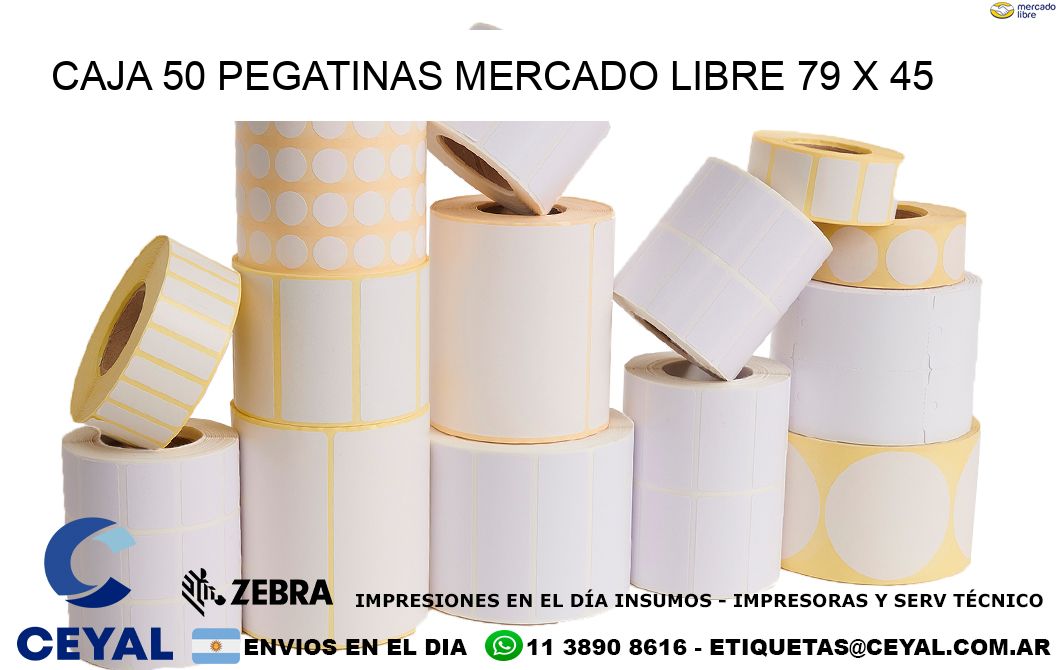 CAJA 50 PEGATINAS MERCADO LIBRE 79 x 45