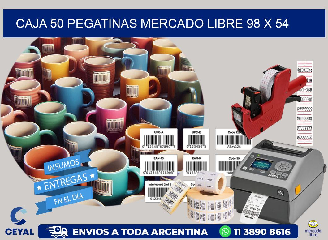 CAJA 50 PEGATINAS MERCADO LIBRE 98 x 54