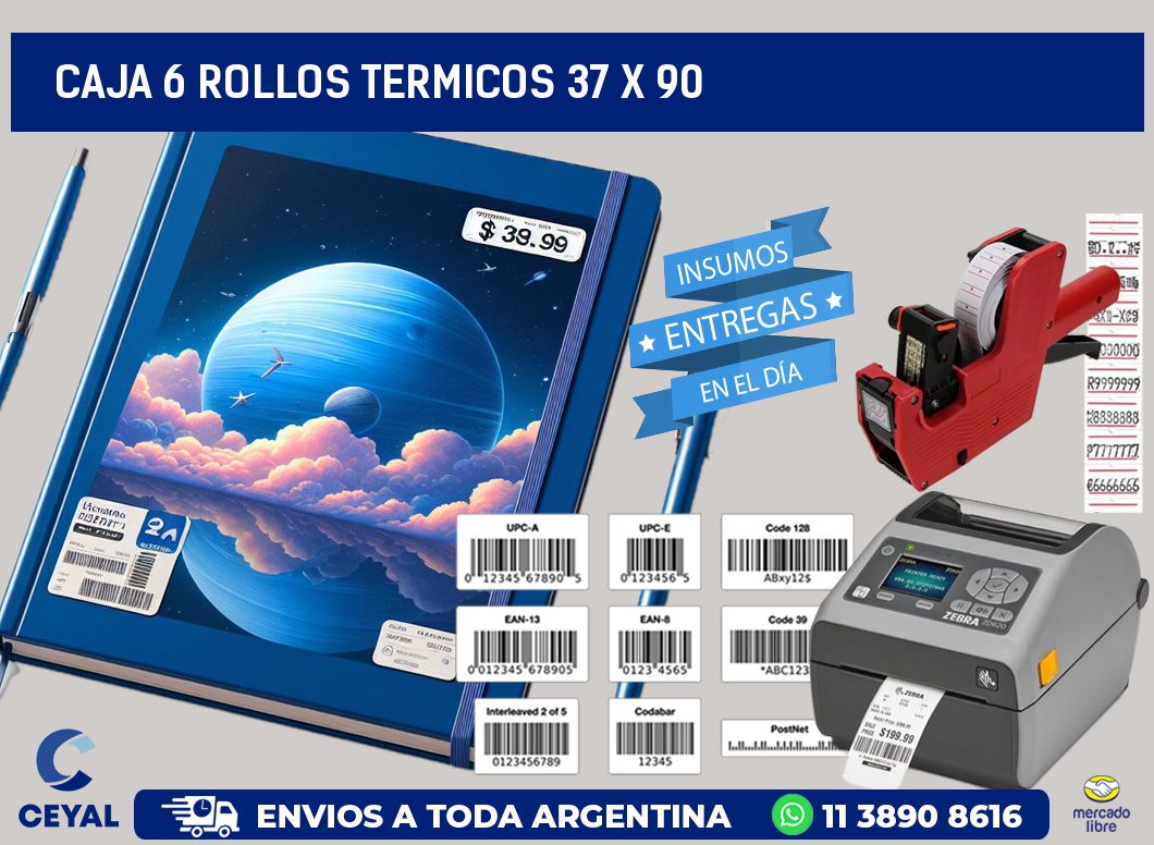 CAJA 6 ROLLOS TERMICOS 37 x 90