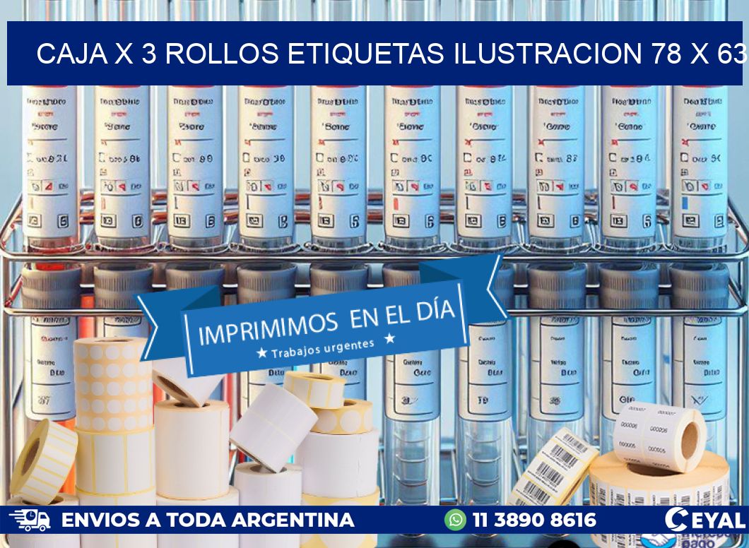 Caja X 3 Rollos Etiquetas Ilustracion 78 x 63