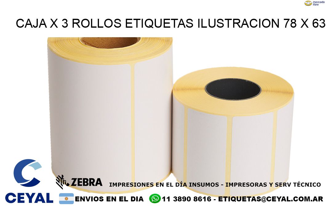 Caja X 3 Rollos Etiquetas Ilustracion 78 x 63
