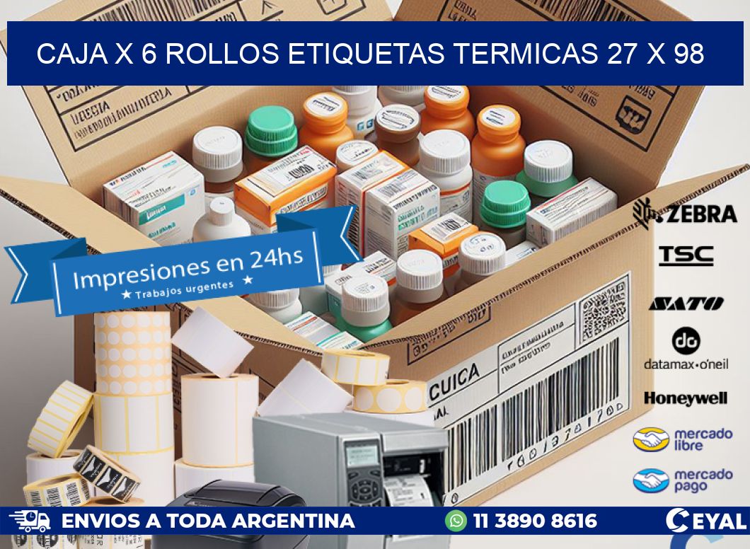 Caja X 6 Rollos Etiquetas termicas 27 x 98