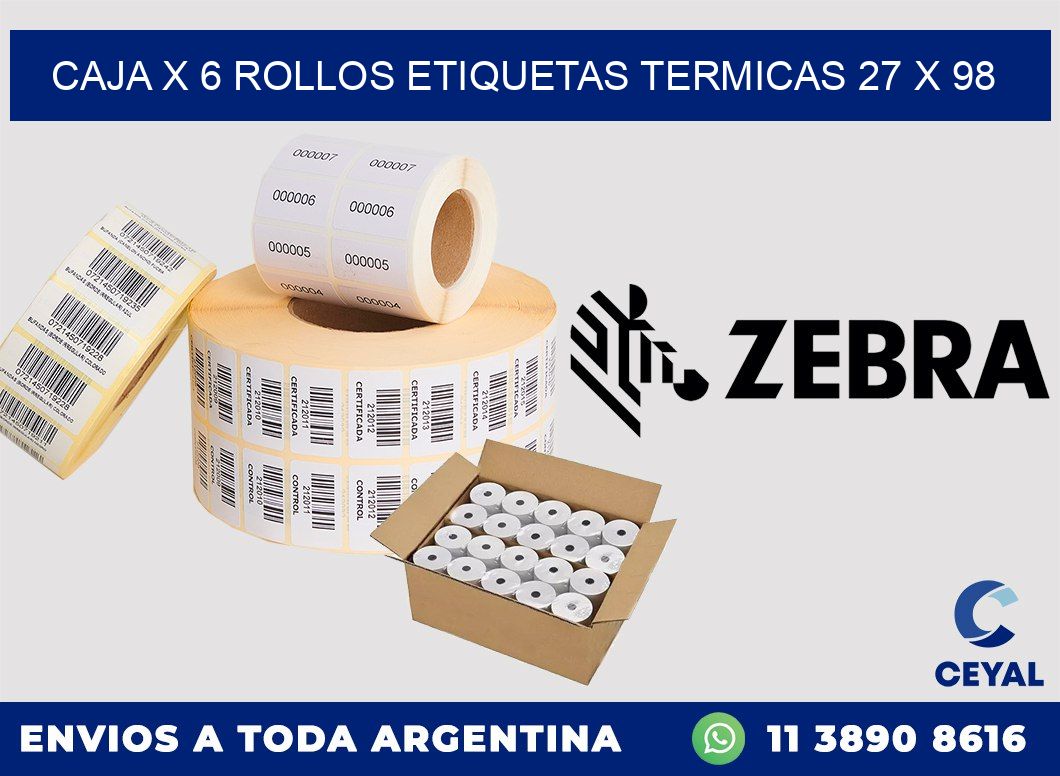 Caja X 6 Rollos Etiquetas termicas 27 x 98