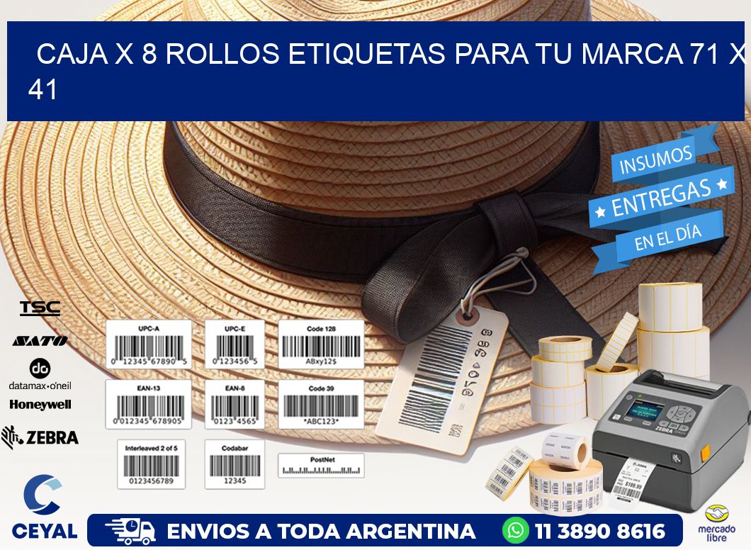 Caja X 8 Rollos Etiquetas para tu marca 71 x 41