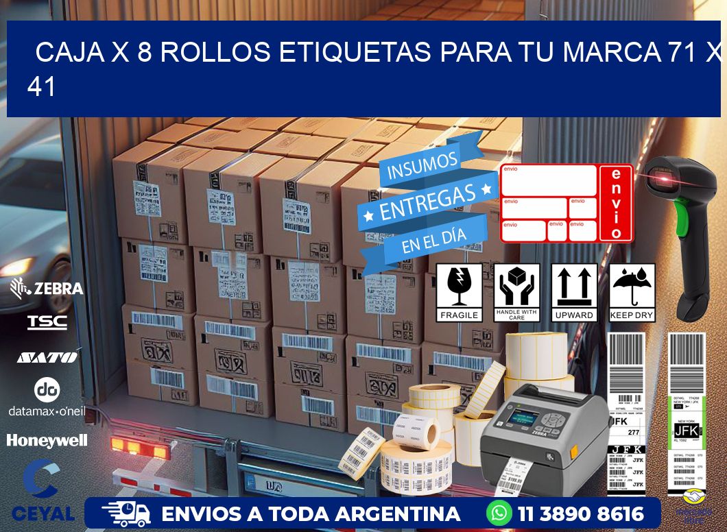 Caja X 8 Rollos Etiquetas para tu marca 71 x 41