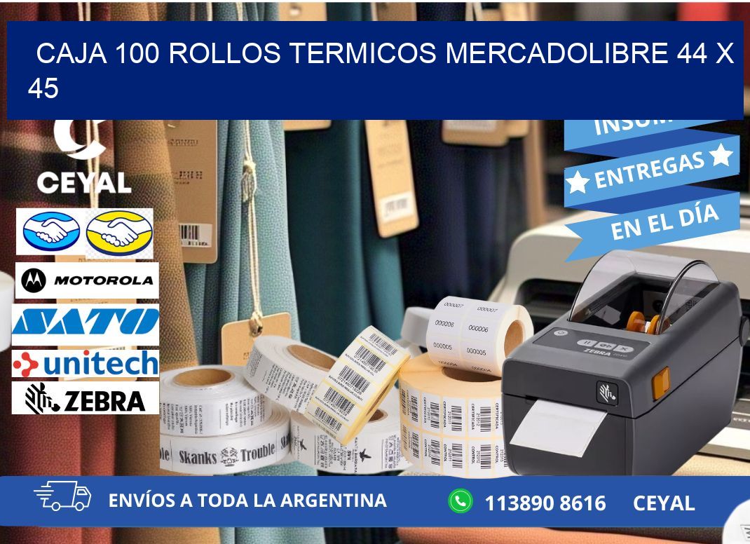 CAJA 100 ROLLOS TERMICOS MERCADOLIBRE 44 x 45