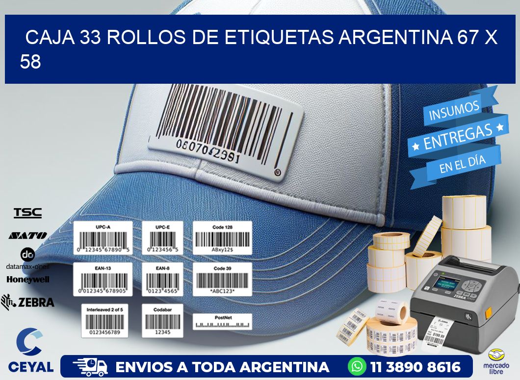 CAJA 33 ROLLOS DE ETIQUETAS ARGENTINA 67 x 58