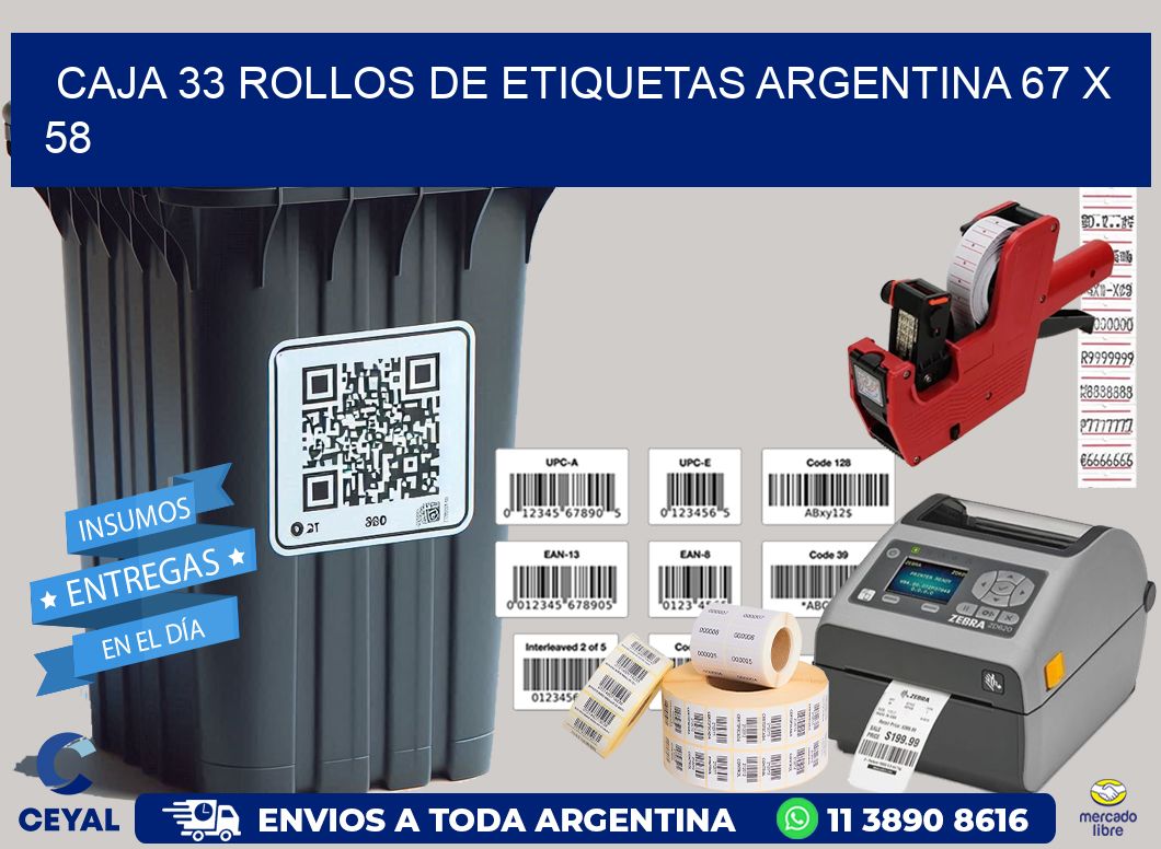 CAJA 33 ROLLOS DE ETIQUETAS ARGENTINA 67 x 58