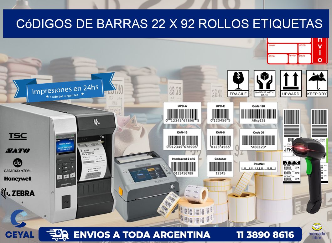 Códigos de Barras 22 x 92 ROLLOS ETIQUETAS