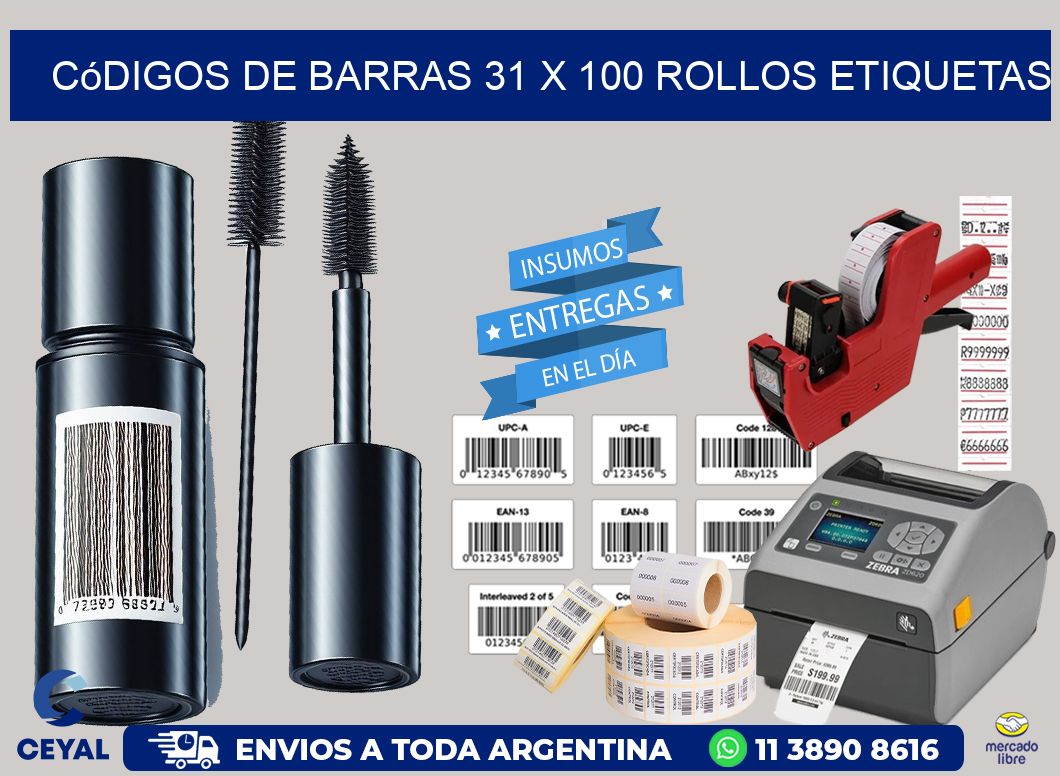 Códigos de Barras 31 x 100 ROLLOS ETIQUETAS