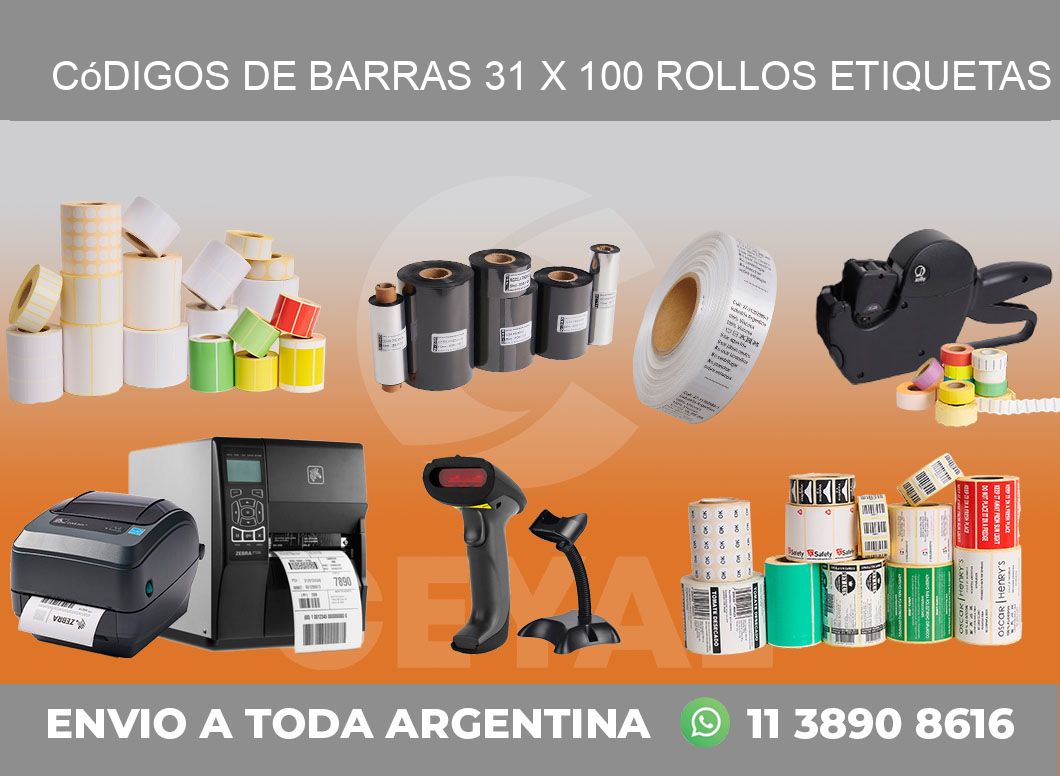 Códigos de Barras 31 x 100 ROLLOS ETIQUETAS