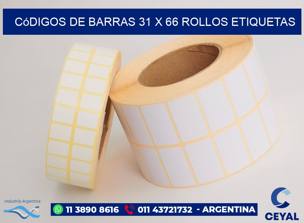 Códigos de Barras 31 x 66 ROLLOS ETIQUETAS