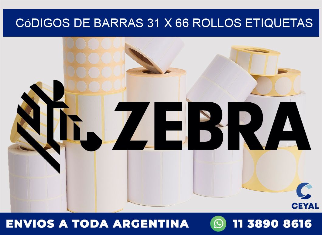 Códigos de Barras 31 x 66 ROLLOS ETIQUETAS
