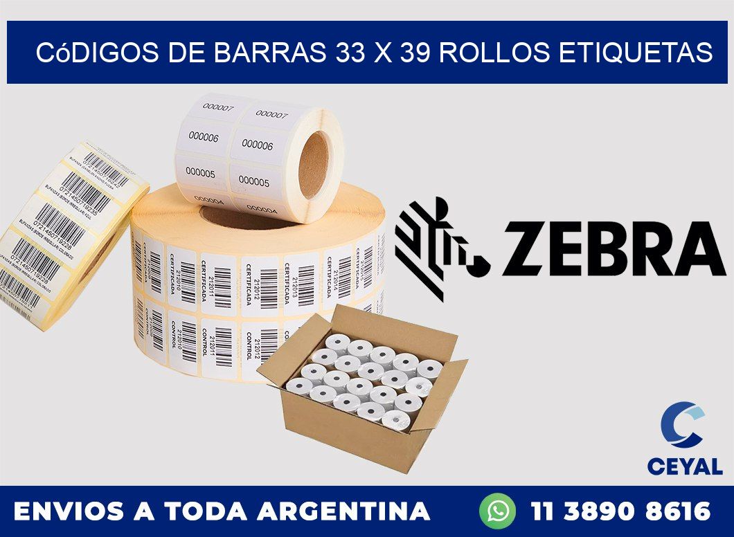 Códigos de Barras 33 x 39 ROLLOS ETIQUETAS