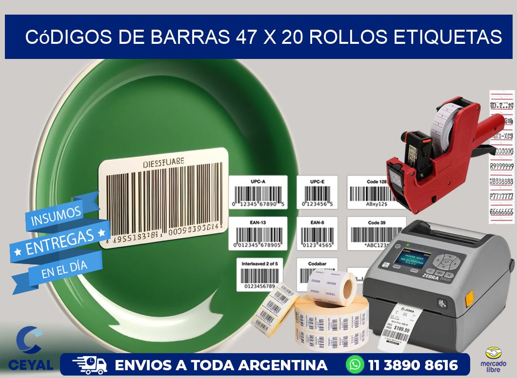 Códigos de Barras 47 x 20 ROLLOS ETIQUETAS