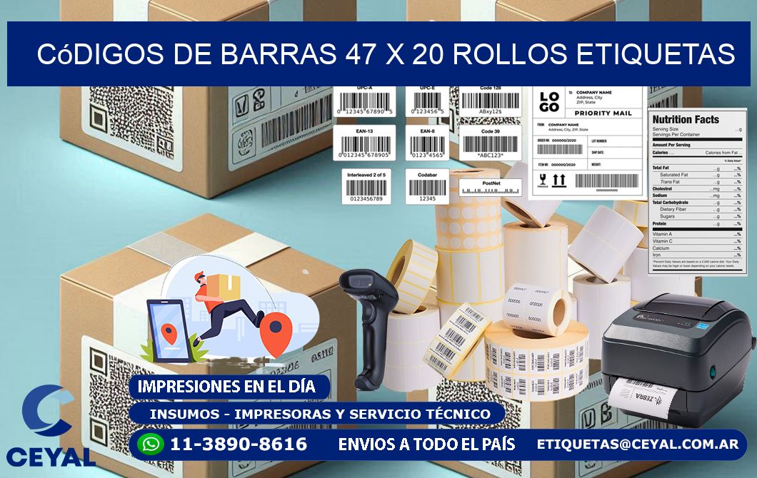 Códigos de Barras 47 x 20 ROLLOS ETIQUETAS