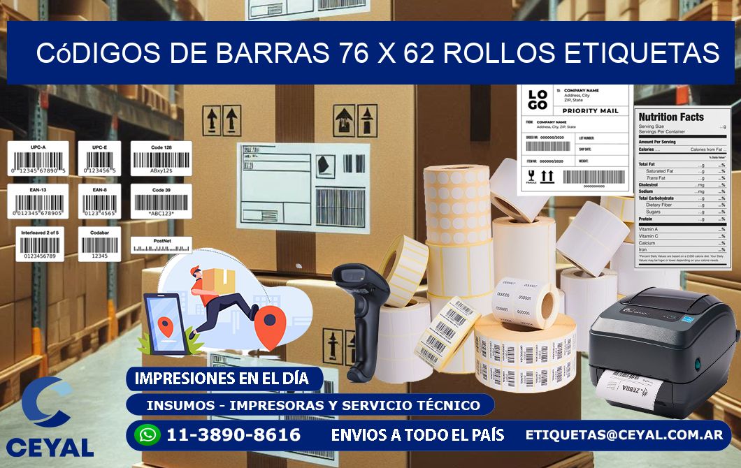 Códigos de Barras 76 x 62 ROLLOS ETIQUETAS
