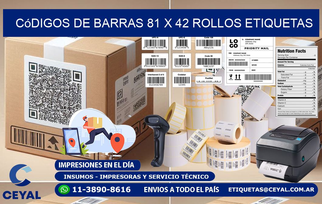 Códigos de Barras 81 x 42 ROLLOS ETIQUETAS