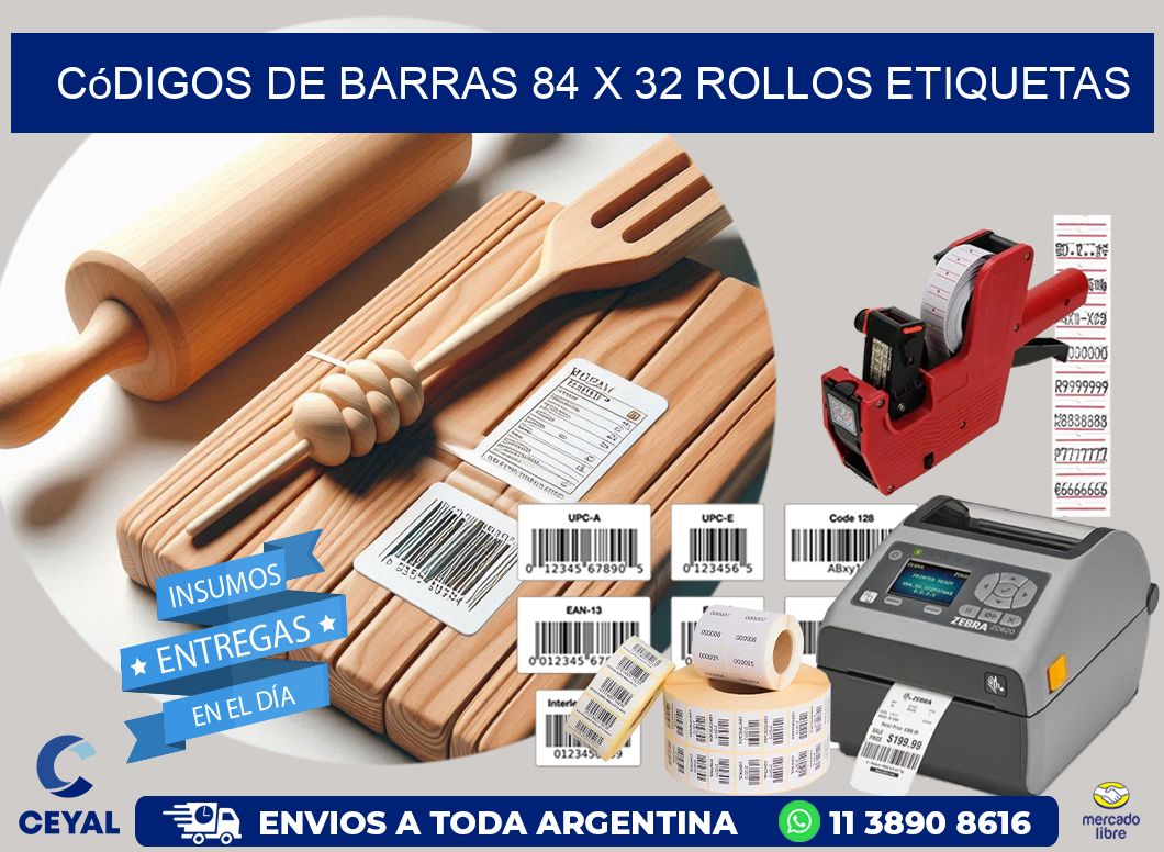 Códigos de Barras 84 x 32 ROLLOS ETIQUETAS