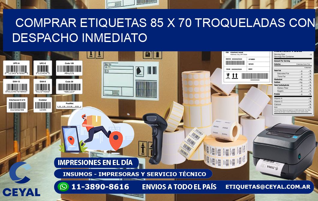Comprar etiquetas 85 x 70 troqueladas con despacho inmediato