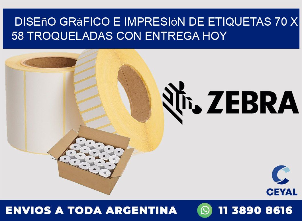 Diseño gráfico e impresión de etiquetas 70 x 58 troqueladas con entrega hoy