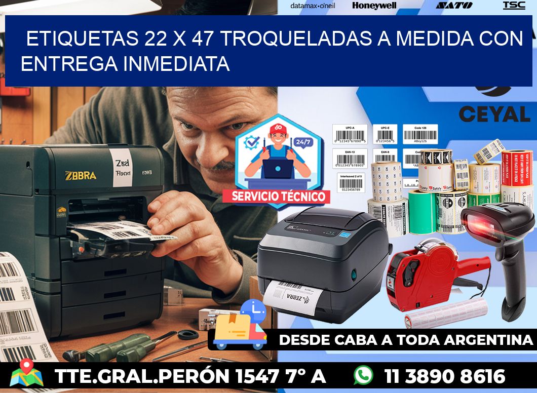 Etiquetas 22 x 47 troqueladas a medida con entrega inmediata