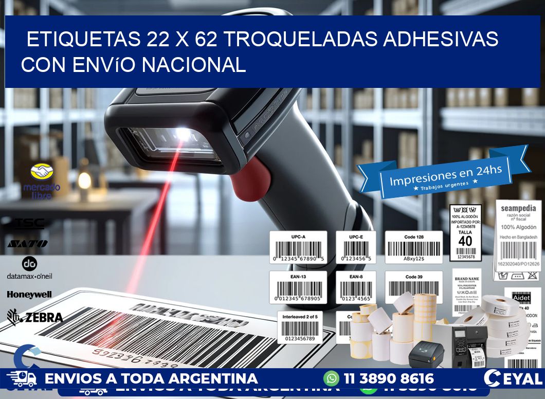 Etiquetas 22 x 62 troqueladas adhesivas con envío nacional