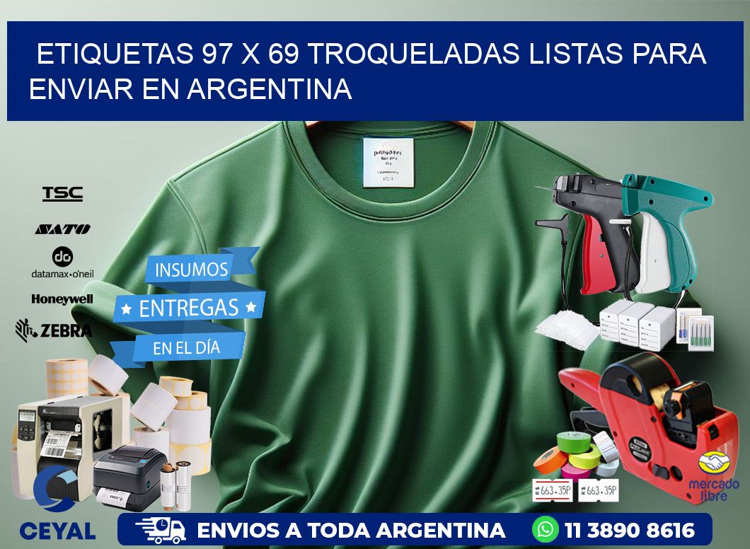 Etiquetas 97 x 69 troqueladas listas para enviar en Argentina