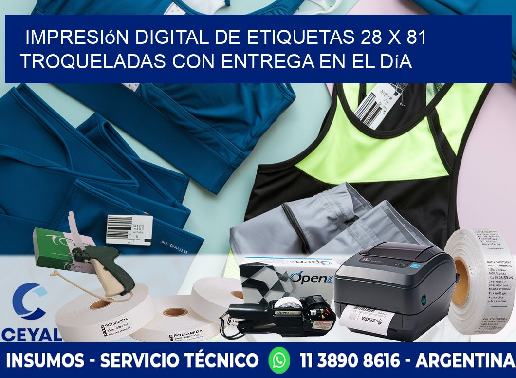 Impresión digital de etiquetas 28 x 81 troqueladas con entrega en el día