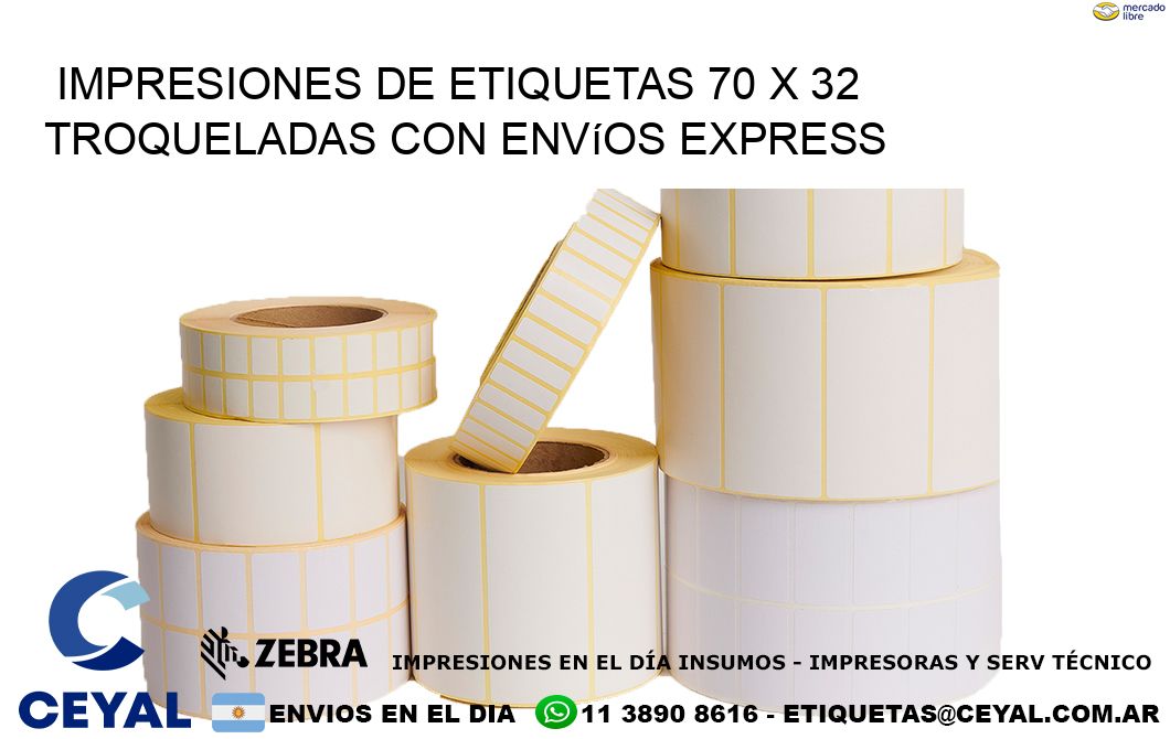 Impresiones de etiquetas 70 x 32 troqueladas con envíos express
