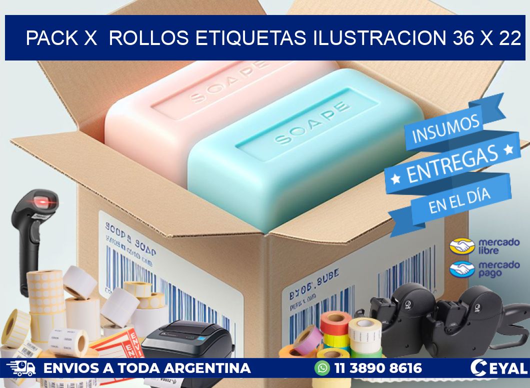 Pack X Rollos Etiquetas Ilustracion 36 x 22