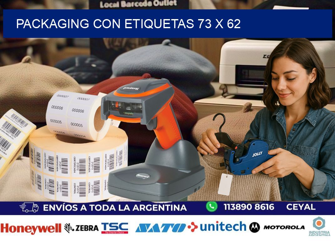 Packaging con etiquetas 73 x 62