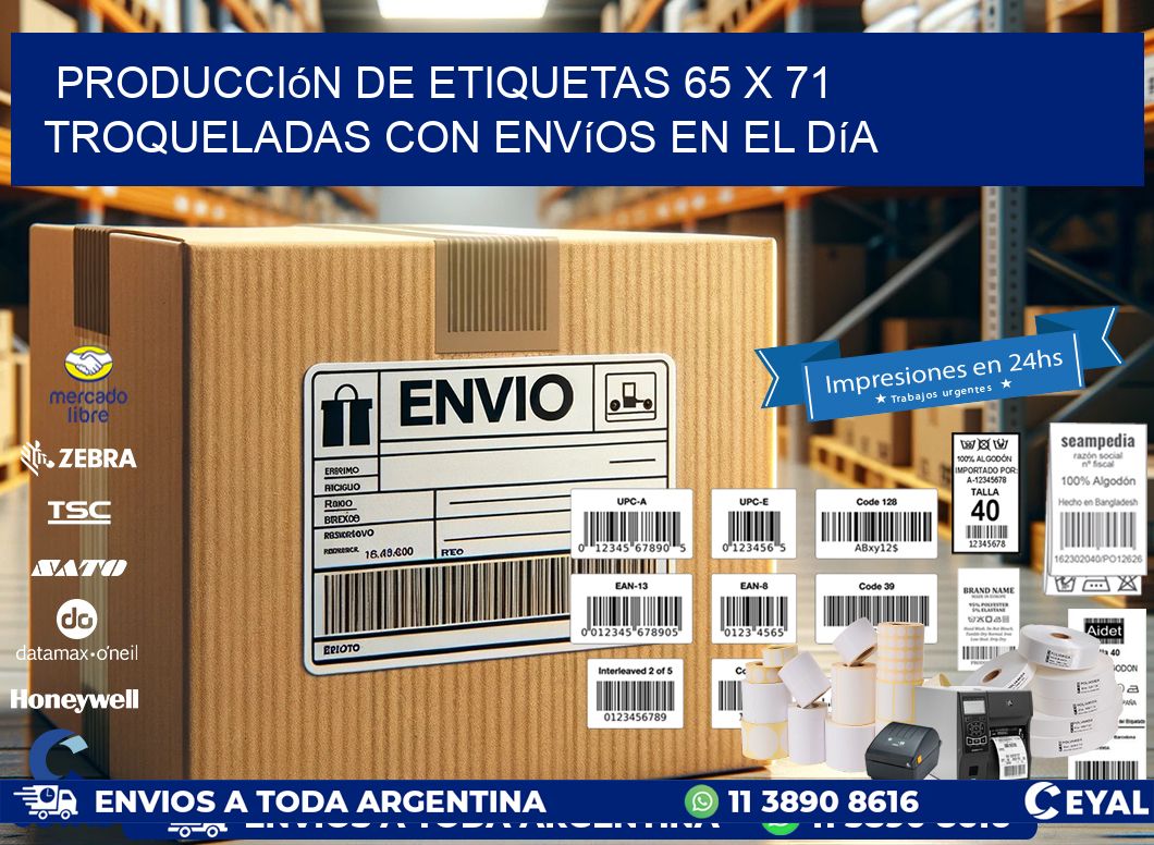 Producción de etiquetas 65 x 71 troqueladas con envíos en el día