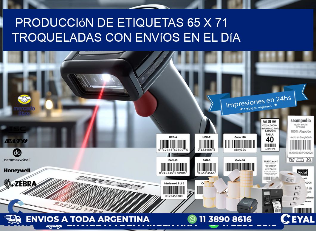 Producción de etiquetas 65 x 71 troqueladas con envíos en el día