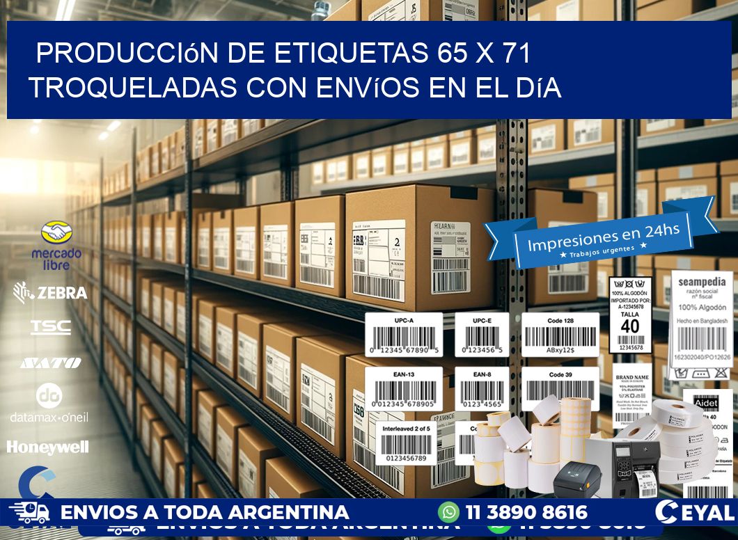 Producción de etiquetas 65 x 71 troqueladas con envíos en el día