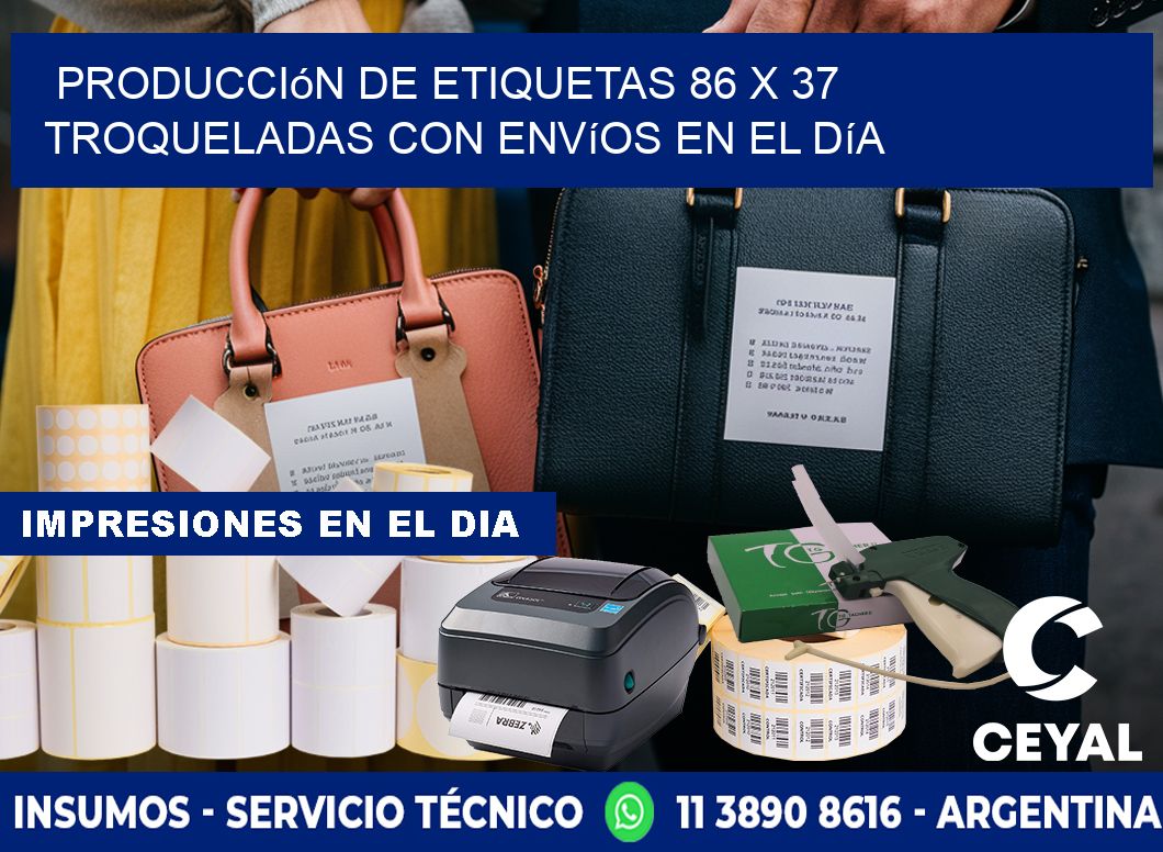 Producción de etiquetas 86 x 37 troqueladas con envíos en el día