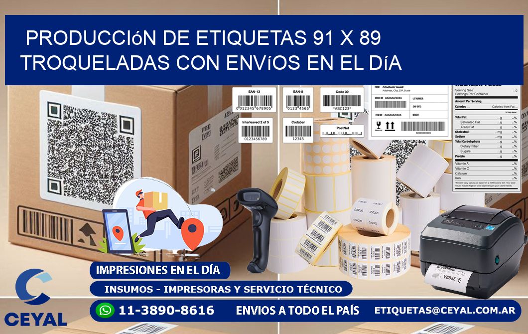 Producción de etiquetas 91 x 89 troqueladas con envíos en el día
