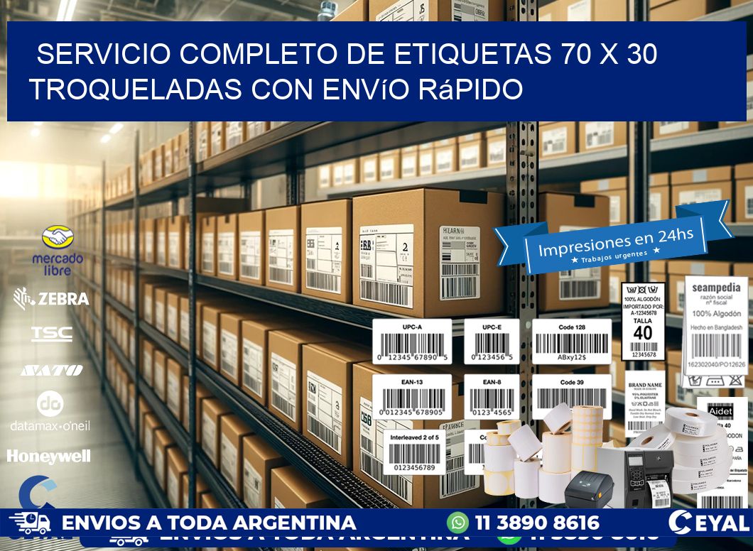 Servicio completo de etiquetas 70 x 30 troqueladas con envío rápido