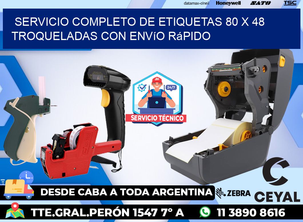 Servicio completo de etiquetas 80 x 48 troqueladas con envío rápido