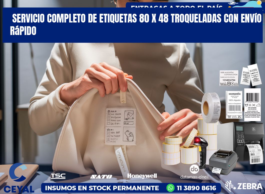 Servicio completo de etiquetas 80 x 48 troqueladas con envío rápido