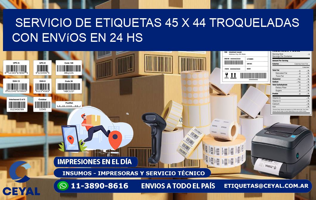 Servicio de etiquetas 45 x 44 troqueladas con envíos en 24 hs