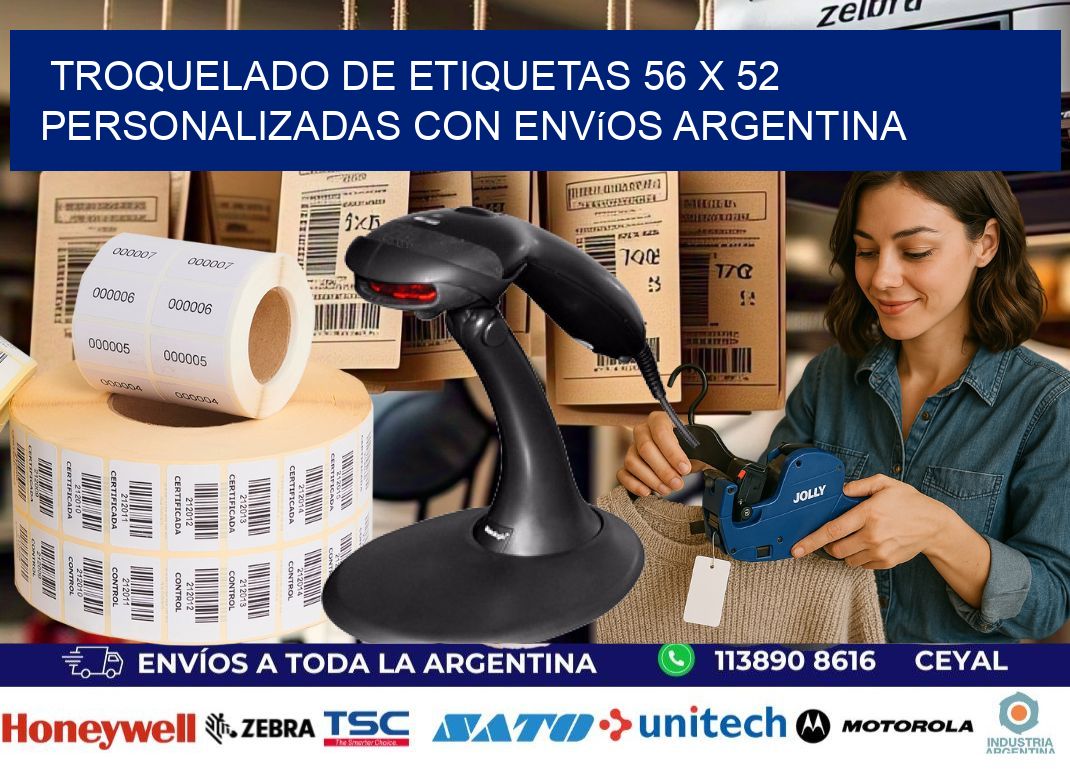 Troquelado de etiquetas 56 x 52 personalizadas con envíos Argentina