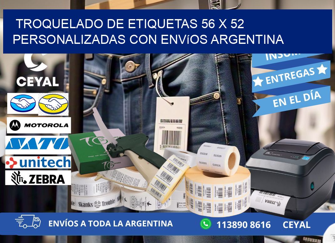 Troquelado de etiquetas 56 x 52 personalizadas con envíos Argentina