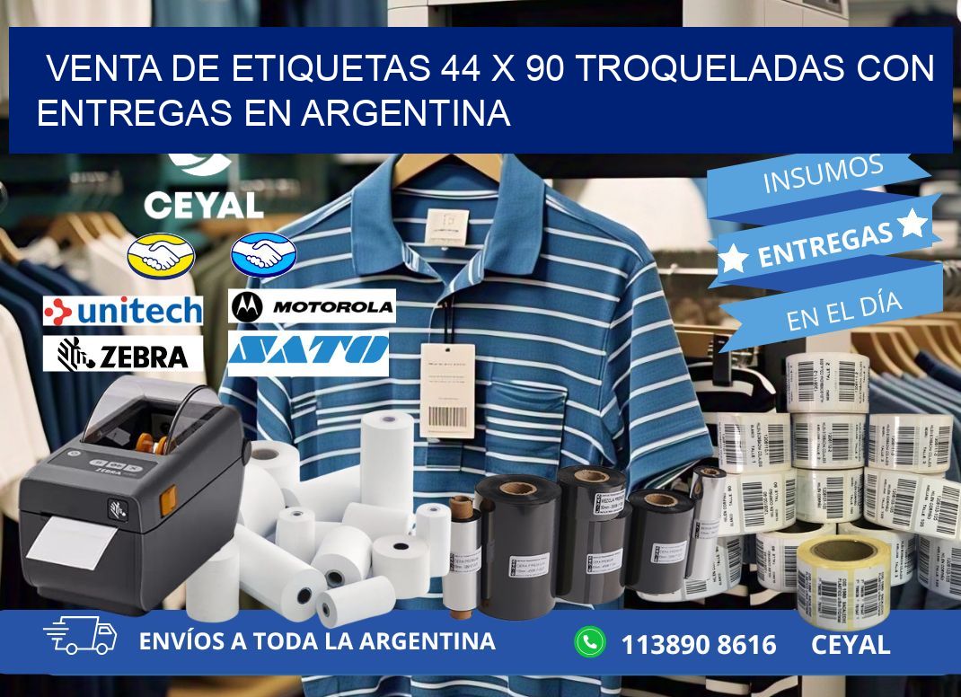 Venta de etiquetas 44 x 90 troqueladas con entregas en Argentina
