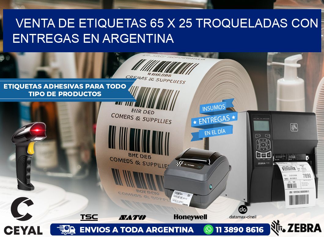 Venta de etiquetas 65 x 25 troqueladas con entregas en Argentina
