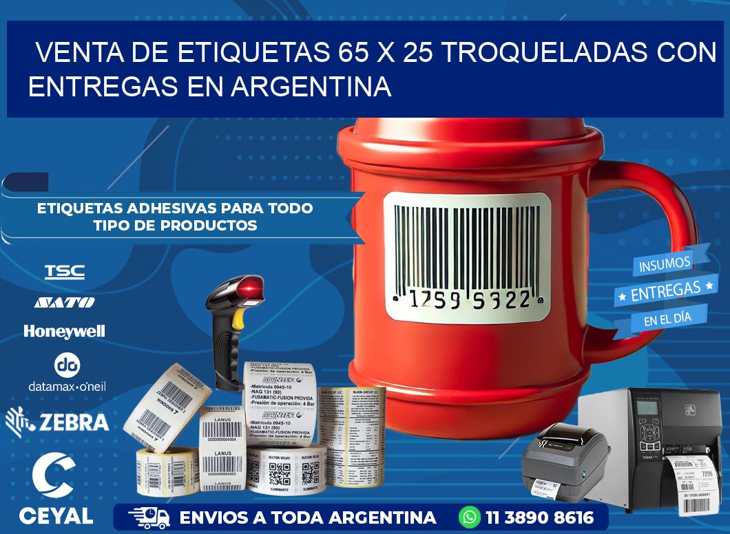 Venta de etiquetas 65 x 25 troqueladas con entregas en Argentina