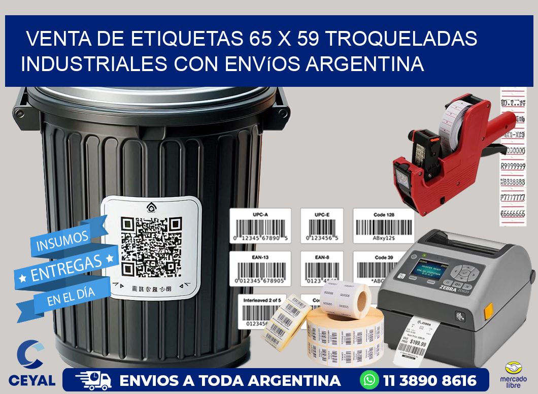Venta de etiquetas 65 x 59 troqueladas industriales con envíos Argentina